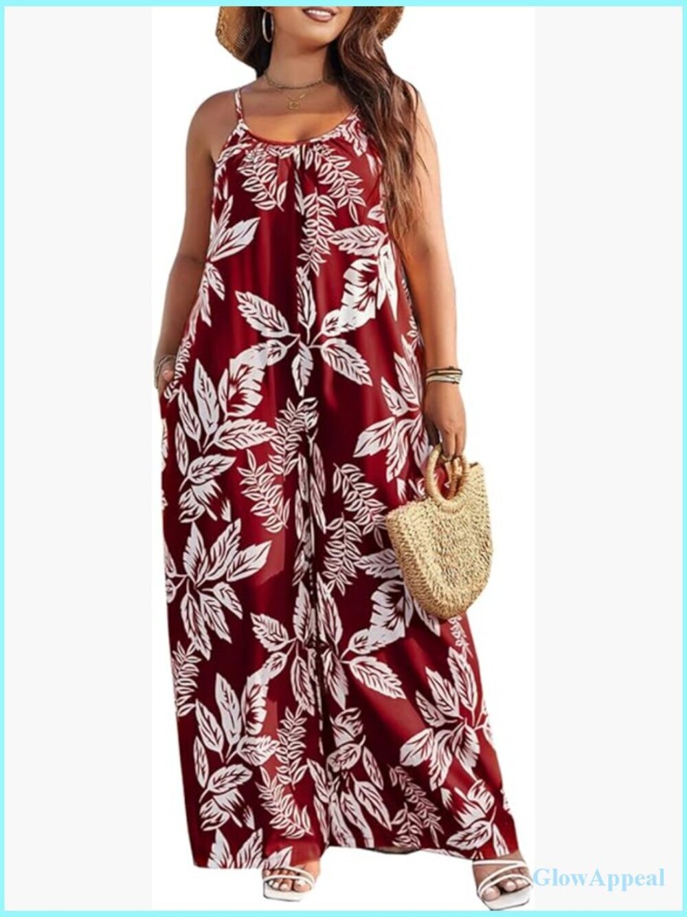 Women Plus Size Jumpsuit Wide Leg Spaghetti Strap Sleeveless Loose